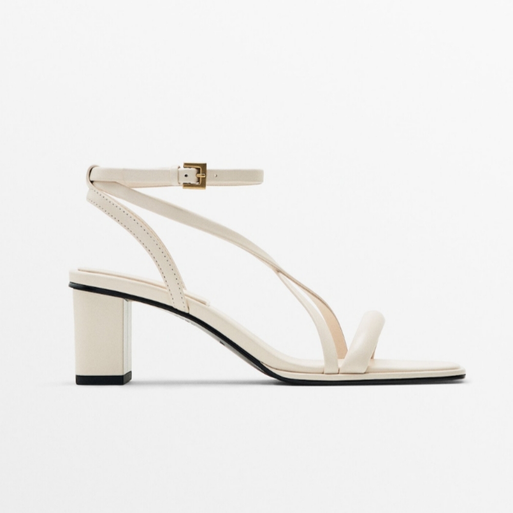 NWT Massimo Dutti Leather Sandals Size 6.5  Cream Soft White Heels
